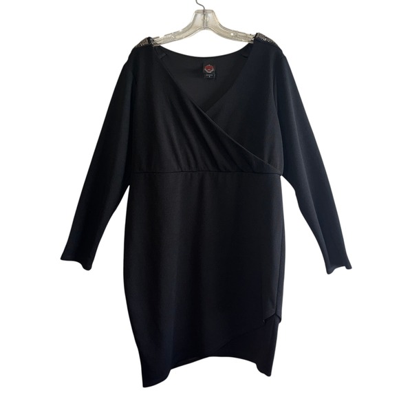 Rebel Wilson for Torrid Womens Black Faux Wrap Dress Size 2 Embellished Shoulder - Picture 2 of 11